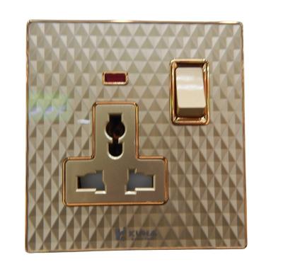 China New Easy Installation Style Champagne Color Brushed Pc Shell Wall Outlet Switch With Neon Lights for sale