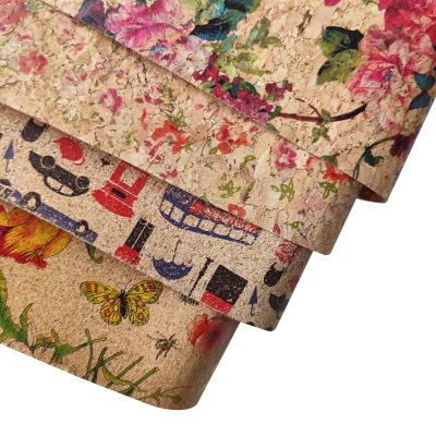 China Anti-rust Classic Chinese Paper-Cut Painting Printed PU Smooth Wooden Faux Cork Grain Leather Fabric For Making Craft/DIY/Bag Accessories for sale