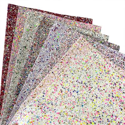 China Hot Selling Colorful Metallic Glitter Anti-rust Chunky Glitter Faux Leather Sheets Shiny For Making Bag Hair Bow DIY for sale