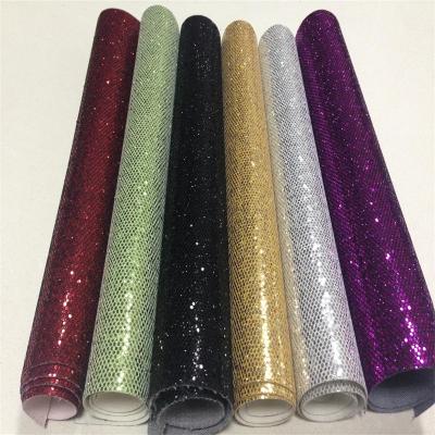 China Factory Wholesale Abrasion-Resistant Chunky Mesh Dark Color Glitter Faux PU Leather Sheet for DIY/Decrations/Garment/Shoes Accessories for sale