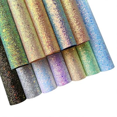 China Anti-rust Shining Solid Fluorescent Same Color Glitter Glitter Fine Faux Leather Fabric For Making Bag Hair Bow Christmas Handcraft for sale