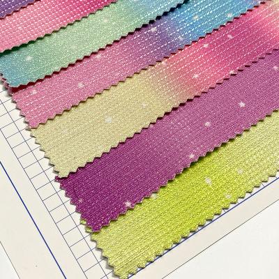 China Rainbow Abrasion-Resistant Gradient Changing Colors with Star Printed Glitter Synthetic Leather Mesh with Confetti for Making DIY Craft Accessories for sale