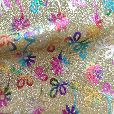 China Abrasion-Resistant Flower Printing Multi-Color Glitter Fine Faux Leather Fabric Sheet/Roll For Making Shoe/Bag Bow/Hair/Decorative for sale