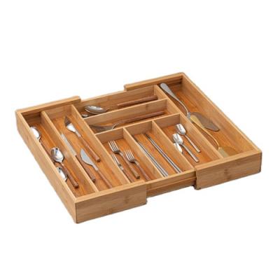 China Multifunctional Bamboo Expandable Tray Compartment Natural Cutlery Organizer Viable for sale