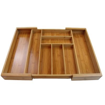 China Sustainable Wooden Organizer Cutlery Tray Desk Utensil Kitchen Knives Adjustable Drawer Divider Bamboo Kitchen Tray for sale