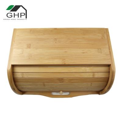 China Rolltop Sustainable Vintage Rolltop Bread Holder Bamboo Kitchen Bread Bin for sale