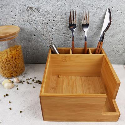 China High Quality Viable Wooden 4 Compartments Bamboo Organizer Kitchen Desk Organizer for sale