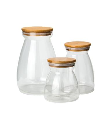 China Wholesale Airtight Empty Kitchen Jars Canister Container Office Storage Glass Food Fresh Preservation With Bamboo Wooden Lid Bulk for sale