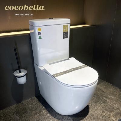 China Standard Double-Flow Water Brand Toilet Aussie Lavatory Wall Hung WC Ceramic Rimless Two-Piece Toilet for sale