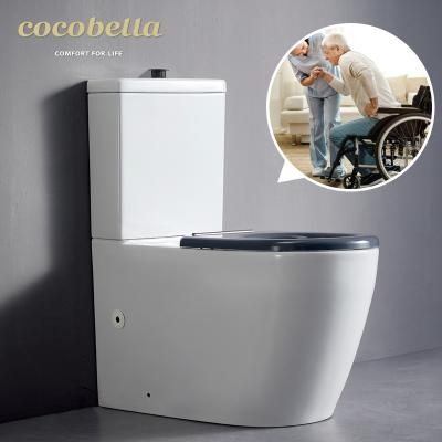 China WC Modern Sanitary Ware Bathroom Double-Flow Disable Floor Standing Ceramic Rimless Handicapped Toilet Two-Piece Disabled Toilet for sale