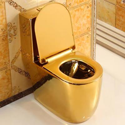 China Gole Hotel Luxury One Piece Modern Floor Standing Bathroom Golden Toilet Bowl Ceramic Toilet Double-flush Double-flush Toilet Bowl for sale