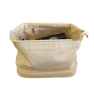 China Durable Cloud Double Layer Makeup Bag Large Capacity Advanced Sense Toiletry Bag Multifunctional Waterproof Storage PU Fashion Zipper for sale