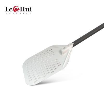 China Stocked Non Slip Small Square Pizza Shovel Tools Perforated Metal Aluminum Pizza Skin Detachable Pizza Turning Stone Paddle for sale