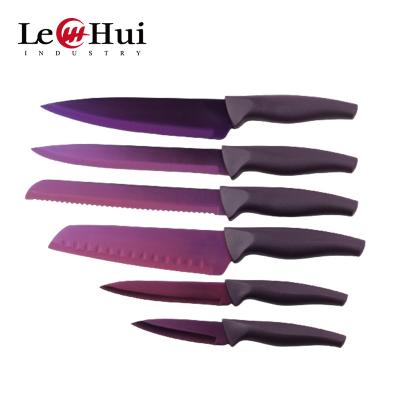 China Stocked 6Pcs Knife Set Non Stick Coating Kitchen Knives With PP Handle 3CR14 Stainless Steel Material Professional Chef Knife zu verkaufen