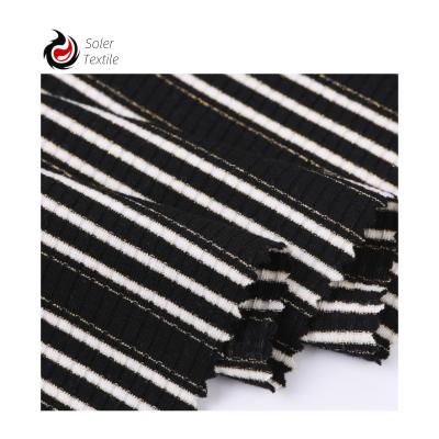 China Manufacturer-Supplier Professional Stretch Absorbent-Moisture Stretch Metallic Yarn Dyed Ribbed Fabric For Sweater for sale