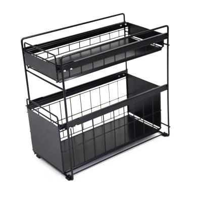 China Kitchen Sink Multi-Layer Kitchen Sink Shelf Storage Rack With Silding Basket à venda