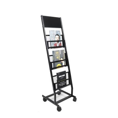 China Foldable Floor Standing 3 Row Home Office Mesh Magazine Display Racks Black for sale