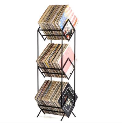 China Viable Free Standing 3 Tier Vinyl Record Rack Album Storage Rack Vinyl Record Organizer for sale