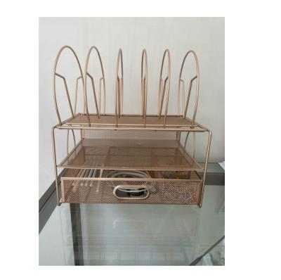 Chine Office/School/Home Office Storage Rose Gold Mesh Desk Organizer with Silding Basket Drawer Document Tray à vendre