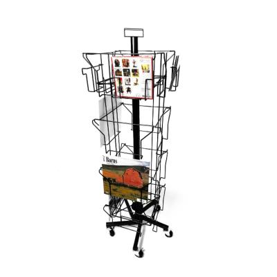 중국 Wire Standing Pocket Holder Magazine Storage Calendar Holder CD Shelf Rack Greeting Card Iron Floor Mail Rotating Metal Display Rack 판매용