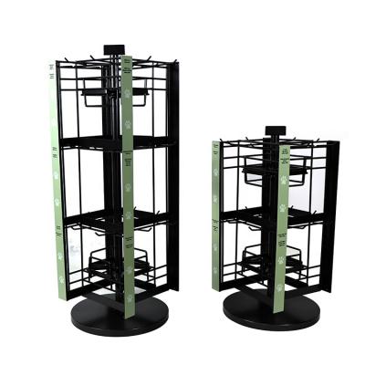 China Metal Multi-Tier Rack 4 Sided Rotating Hanging Display Stand Mobile Phone Accessory Holder Socks Display Rack Shelf for sale