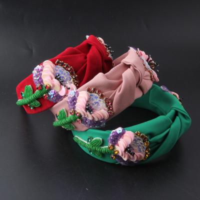 China Part 63 New Fashion Large Pearl Rice Flower Hair Leopard Catwalk Baroque Headdress Women's Accessories Non-slip Wide Headband for sale