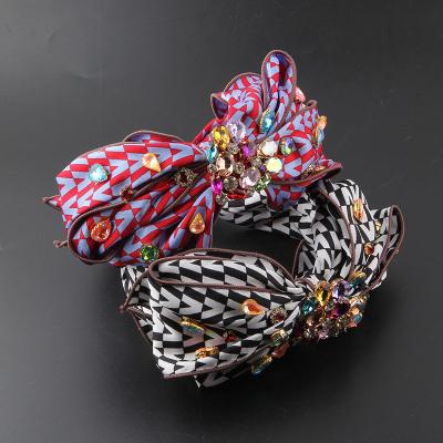 China New Fashion Non-slip Women's Plaid Silky Bow Inlaid With Colorful Rhinestones Light Up Headband Luxury Women Travel Hair Accessories 66 for sale