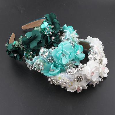 China Non-slip Baroque Luxury Shiny Crystal Pearl Flower Headband Colorful Rhinestone Hair Accessories For Women Party Wedding Trendy 102 for sale