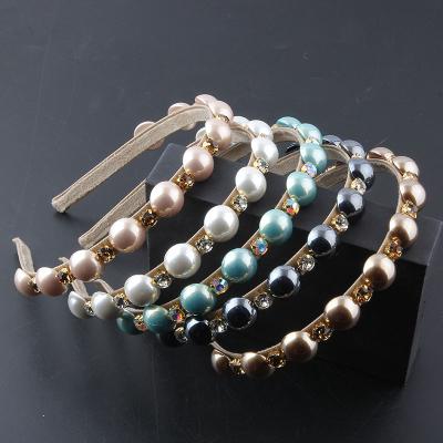 China HEADBAND headdress NEW fashion Korean version of small rhinestone beads contracted hair band ladies leisure street pulled hair 71 for sale