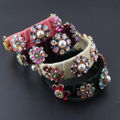 China New Fashion Women Headband Headdress Women's Baroque Pilou With Colorful Rhinestone Hair Circle Ladies Ball Hair Accessories Hair Clip 78 for sale