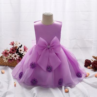 China Washable High Quality White Puffy Girls Dress Big Yarn Bow Sleeveless Dress For Kids Party Decoration Wedding Flower Dresses for sale