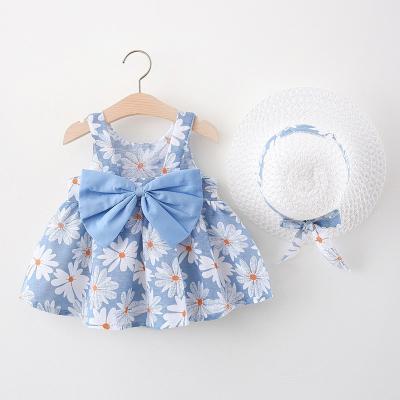 China Summer Big Bow Beach Flower Kids Cotton Casual Dress Babies Washable Cheap Sleeveless Dresses for sale