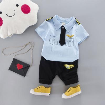 China Soft Short Sleeve Two Pieces Clothes Set Summer Cotton Baby Boy Clothing Sets for sale