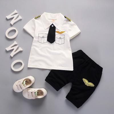 China Soft Turn-Down Collar Short Sleeve Two Pieces Clothing Sets Summer Cotton Toddler Boys Clothing Sets for sale