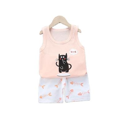 China Factory price baby kids costumes summer unisex cheap unisex clothing sets sleeveless casual animal clothing for sale