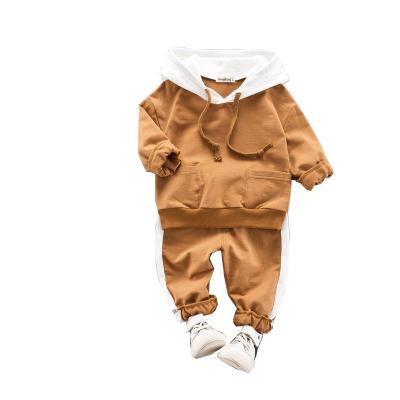 China Autumn Soft Kids Letters Long Sleeve Sweater Set Baby Boys Two Piece Hooded Clothing Sets for sale