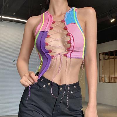 China JY37T1737794 breathable breathable 1 good quality cheap tie up crop top full length sleeveless blouse custom tops v neck for sale