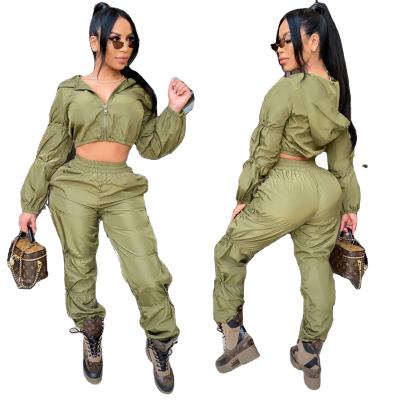 China JE038 New women's fashion streetwear hoodie QUICK DRY QUICK DRY cropped long sleeve crop jacket pant jacket top set for sale