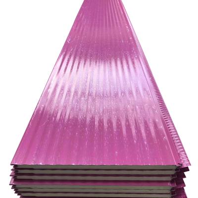 China Modern Colored Embossed Veneer Metal Carved Panel 16mm Polyurethane Sandwich Panel For Heat Insulation for sale