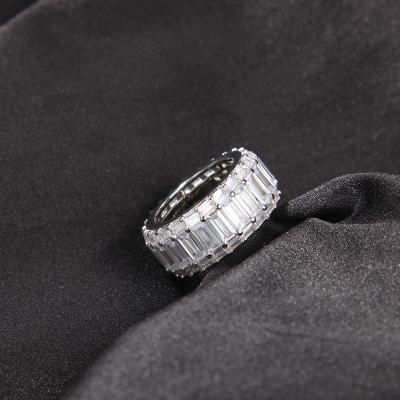 China Hiphop Ring Baguette Diamond Ring 925 Silver Zircon Eternity Diamond Rings for sale