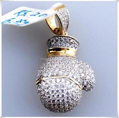 China Custom Hip Hop CZ Micro Set Boxing Glove 925 Sterling Silver Pendant for sale