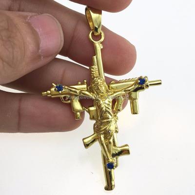 China Cross hip hop jesus ak 47 gun pendant necklace for sale