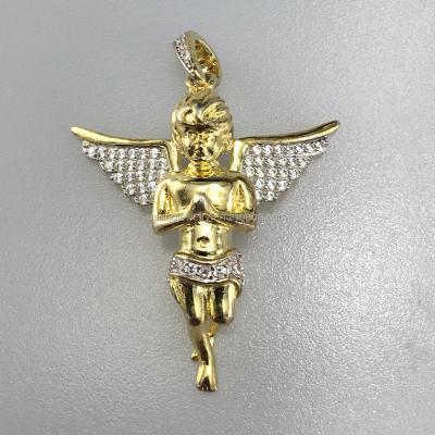 China Silver Hip Hop 925 Sterling CZ Diamond Iced Out Gold Mini Angel Pendant Necklace for sale