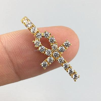 China Hip Hop 18k Gold Plated Diamond Micro Mini Ankh Cross Pendant Necklace for sale