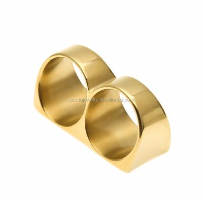 China Hip Hop 18k Gold Plated Stainless Steel Custom Mens Two Ring for sale