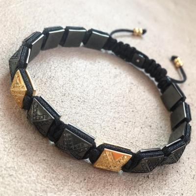 China CLASSIC 18K Gold Filled Stainless Steel Pyramid Beads Beaded Woven Bracelets For Men for sale