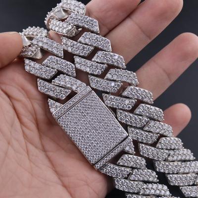 China Hip Hop 14K Gold Plated 20MM CZ Diamond Prong Set Cuban Box Chain Necklace for sale