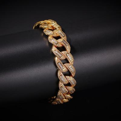 China Fine Hiphop Jewelry Real Gold Plated Baguette Diamond Iced Out Cuban Link Bracelet for sale