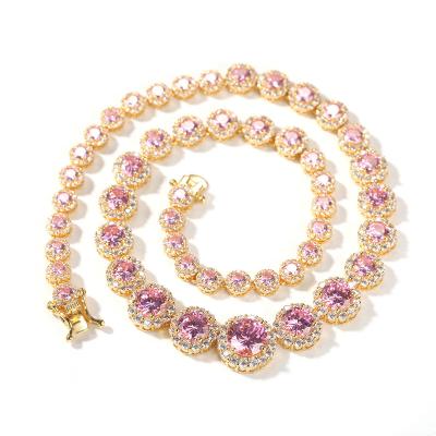 China 2021 Hiphop Hot Sale Pink CZ Diamond Group Tennis Necklace Large for sale