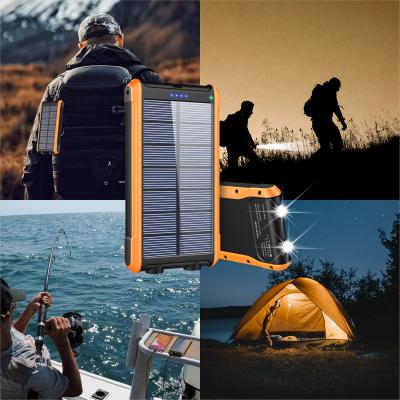 China Solar Panel Charge With IP67 Instant Light Waterproof Backup Solar Fast Power Bank 10000 mAh Power Bank External Battery Pack With Dual 2.1A Output for sale